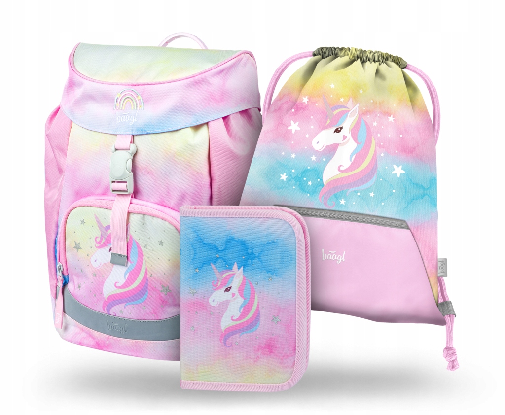 BAAGL Školský Set 3 Airy Rainbow Unicorn: Batoh, Perónik a Vrecúško